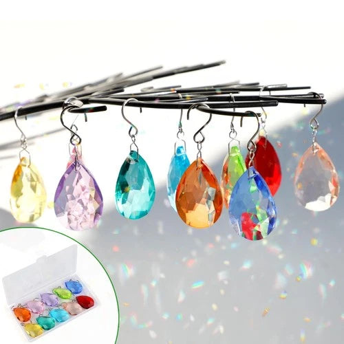 38mm Crystal Suncatcher Prism, 10pcs Multicolor Teardrop Crystals Chandeliers Re