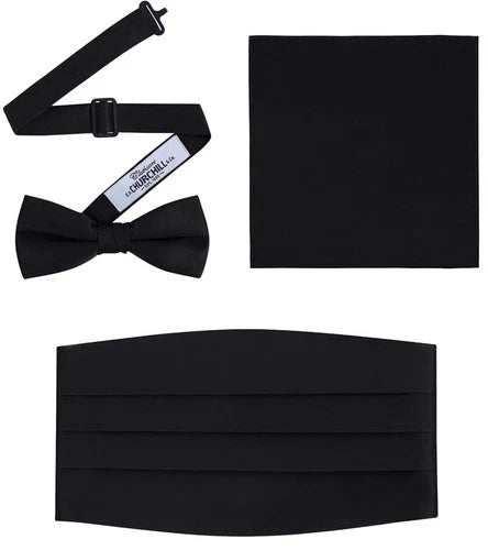Men's Formal Satin Bowtie and Cummerbund Set Black, By S. H. Churchill