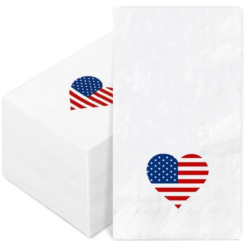 100 Pcs 250 Anniversary 4th of July Guest Napkins American Flag Heart Disposable