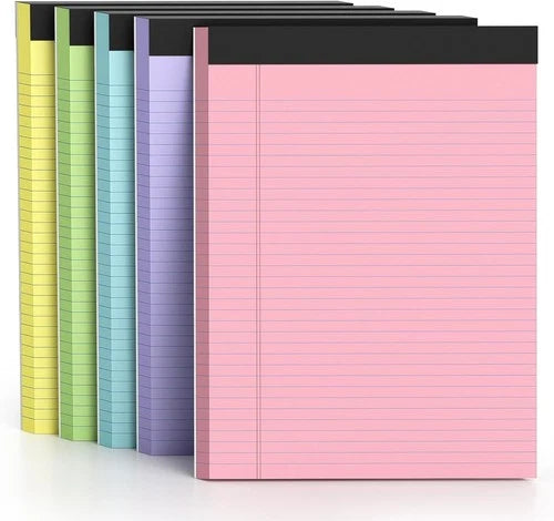 5Packs Legal Pads 8.5 x 11 Inch, 50Sheets/Pack, College Ruled & Perforated Color