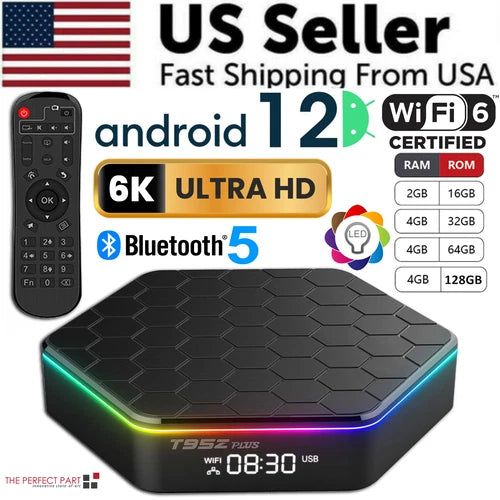 Upgraded 2026 T95Z Plus Smart Android 12 TV Box Quad Core 6K 4K HD Stream Player