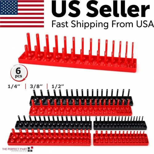 6PCS Socket Organizer Tray Set Hold 90 Metric&76 SAE Socket 1/4