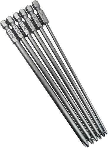 6Pcs 1/4 Inch Hex Shank Long Phillips Head Screwdriver Bits Set Magnetic Cross H