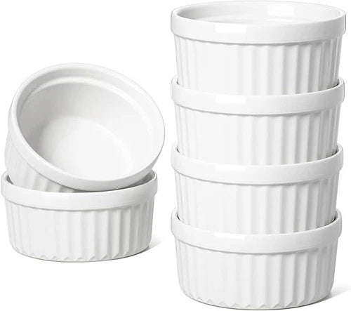 LE TAUCI Ceramic Ramekins 4 oz Set of 6 | Oven Safe Creme Brulee & Souffle Cups