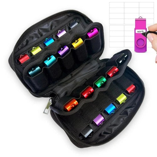 USB Flash Drive Storage Case 20 Slots Electronic Organizer Black Carrying Case
