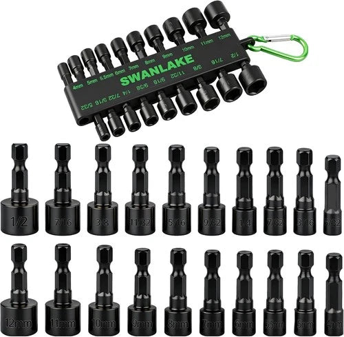SWANLAKE 20PCS Power Nut Driver Set for Impact Drill, 1/4?Hex Head Drill Bit Se