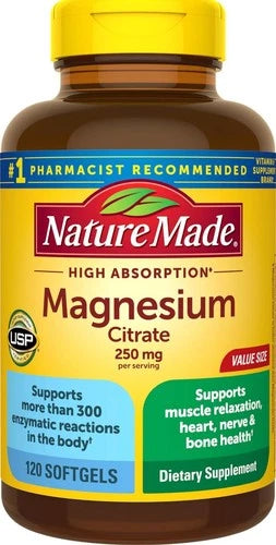 Magnesium Citrate 250mg Supplement 120 Softgels Muscle Nerve Bone Heart