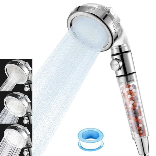 High Pressure Handheld Shower Head with Filter, Hard Water Softener Water