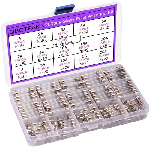 15 Values 250 pcs FastBlow Glass Fuses Assortment Kit 6x30mm 250V 1A,...