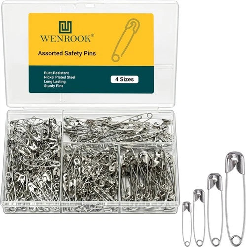 300 Pack Safety Pins Assorted, 4 Different Sizes, Strong Nickel Plate