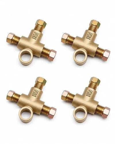 4-Pack 3-Way T-Shape Brake Line Tee Fitting M10 x 1.0 Male Nuts Inverted Flare