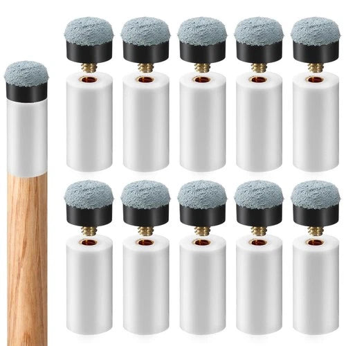 10 Sets Billiard Cues Tips Replacement Kit with White Pool Cue