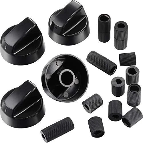 Jetec 4 Pack Control Knobs Replacement with 12 Adapters 1.57 inches, Black
