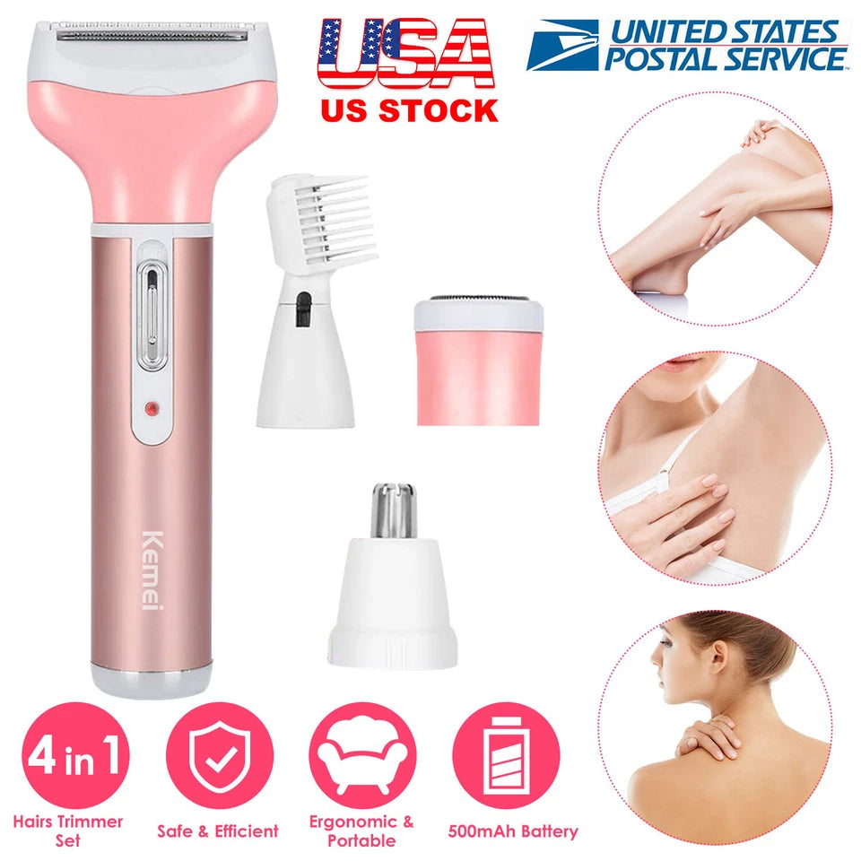 4 in1 Women Electric Hair Removal Painless Body Facial Hair Shaver Razor Wet Dry