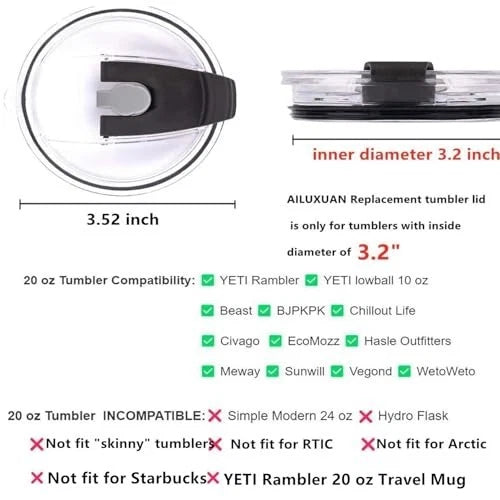 Tumbler Lid for 20 Oz,2 Replacement Lids for 20oz Stainless Steel Tumbler Tra...