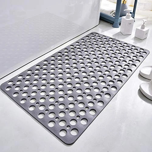 Non Slip Bath Mat Shower Mat Suction Cups Drain Holes Machine Washable Gray 28 x