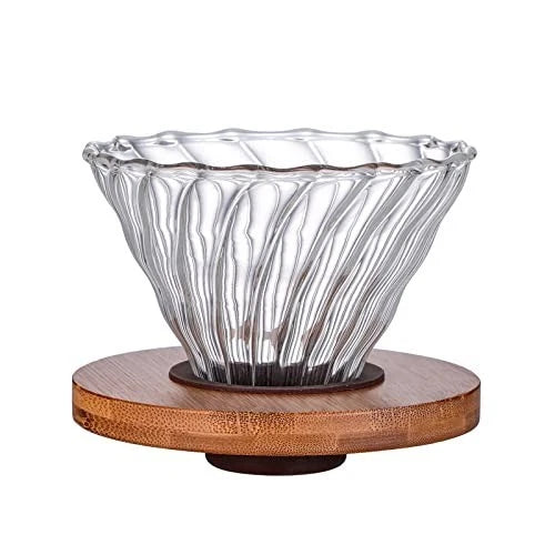 Glass Coffee Dripper/Filter - Cone Glass Pour Over Coffee Dripper with Bamboo