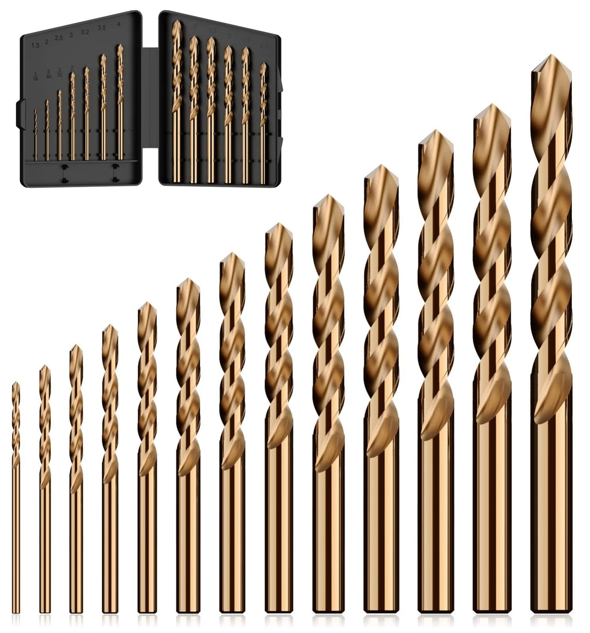 Cobalt Drill Bit Set, 13Pcs M35 High Speed Steel Jobber Length Drill Bit Kit for