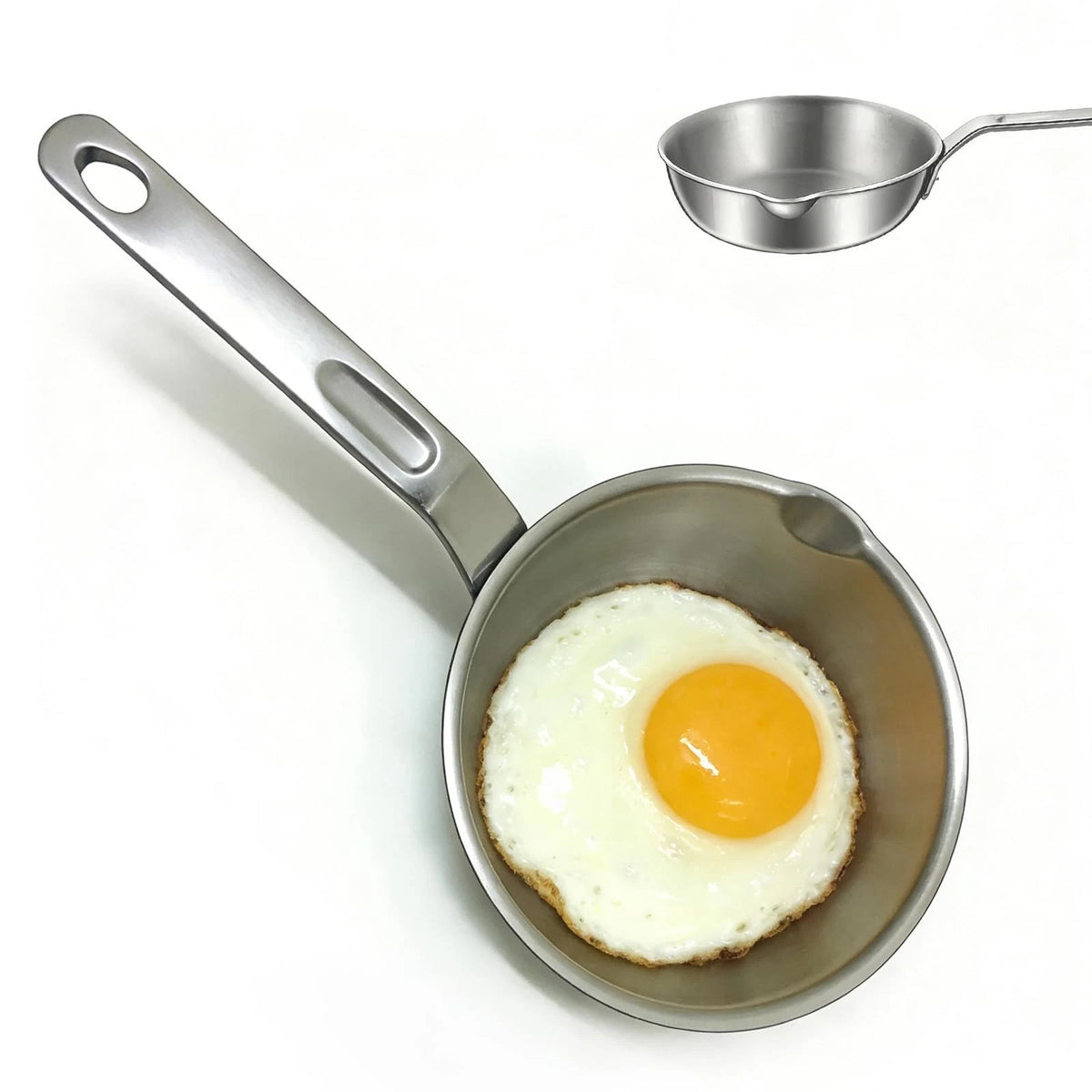 304 Stainless Steel Mini Egg Frying Pan 5In with Spout - Small Pans for Single