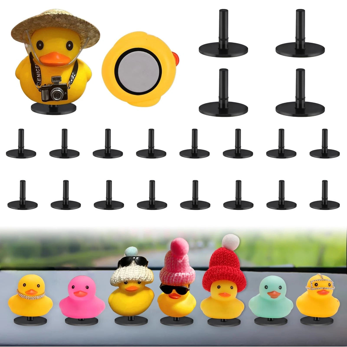 20Pcs Rubber Duck Plug, Flock Locker Rubber Duck Holder Dashboard for Jeep Dash