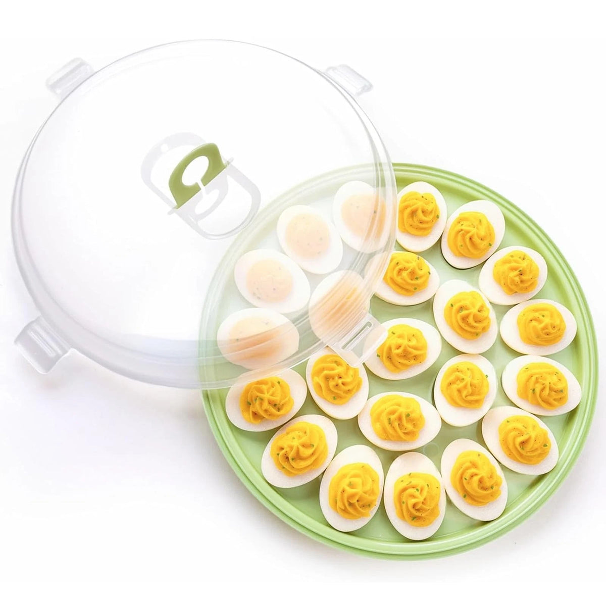 Deviled Egg Tray Platter Round Egg Tray Devil Carrier with Lid Keeper Platter