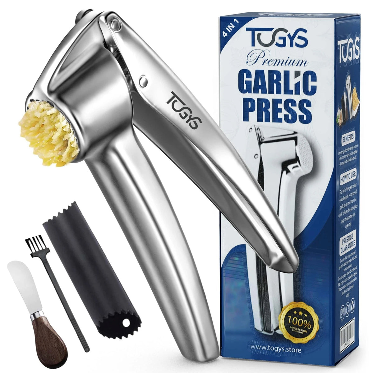 Heavy Duty Stainless Steel Garlic Press - Professional Grade Garlic Mincer & Cru