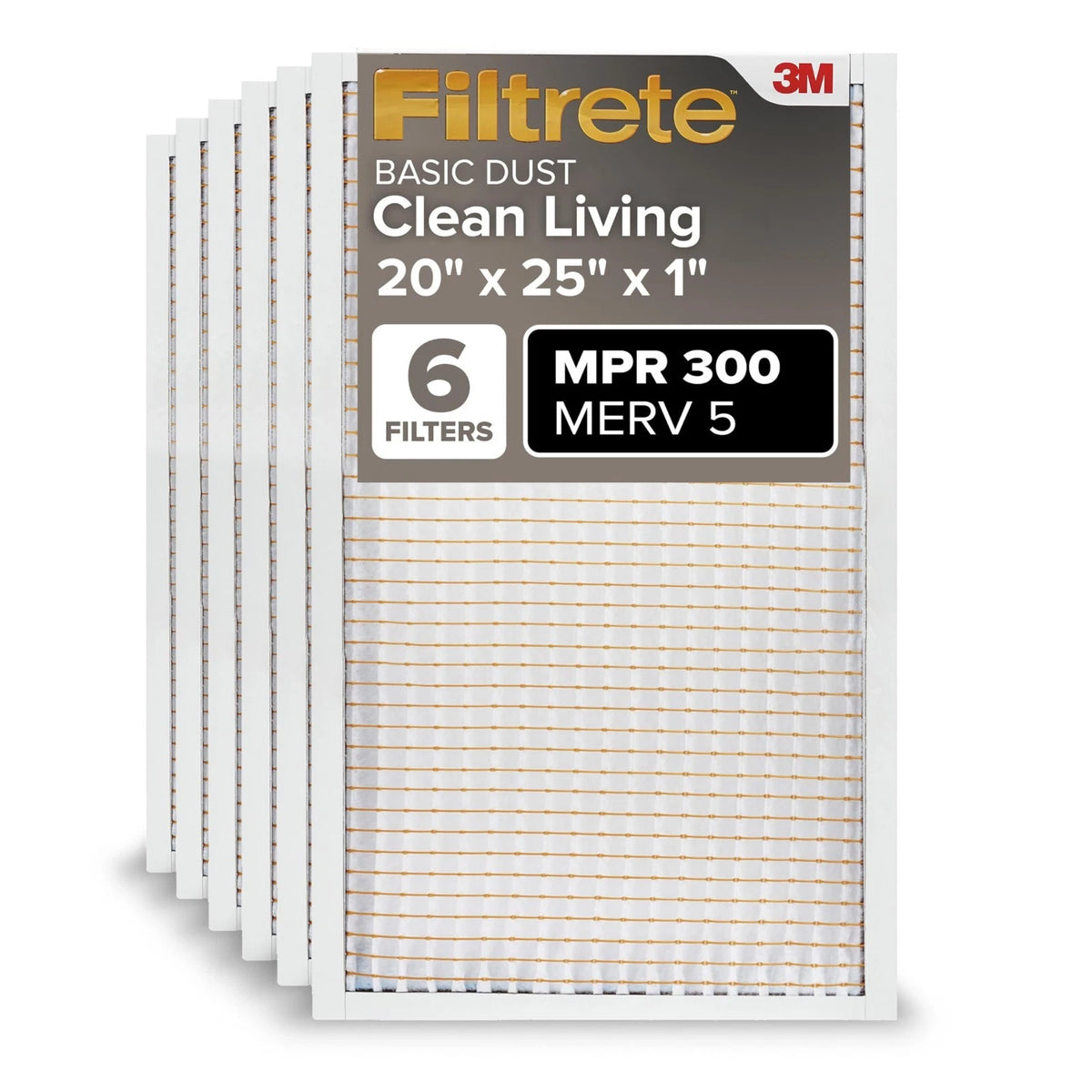 20x25x1 Air Filter MERV 5 6-Pack AC Furnace HVAC Filters Home MPR 300 Basic Dust