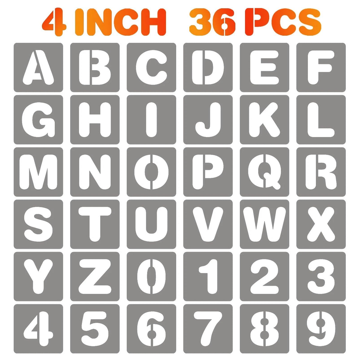4 Inch Letter and Number Stencils, 36 Pcs Reusable Plastic Alphabet Spray Paint