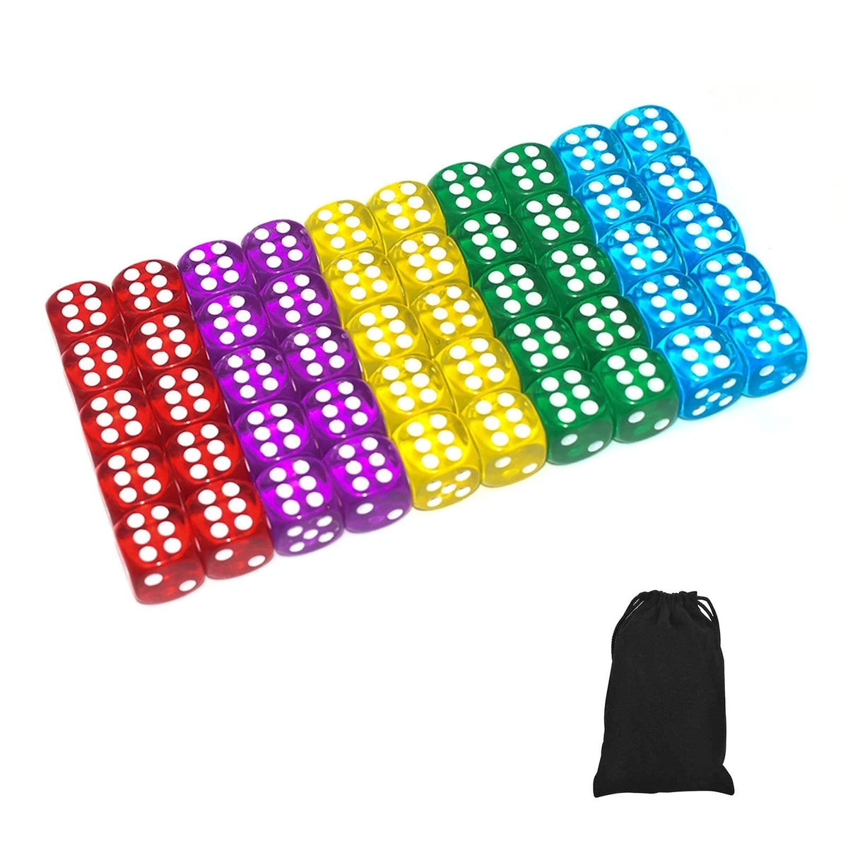 Set of 50 6 Sided D6 14mm Standard Translucent Rounded Dice Die -Multicolor