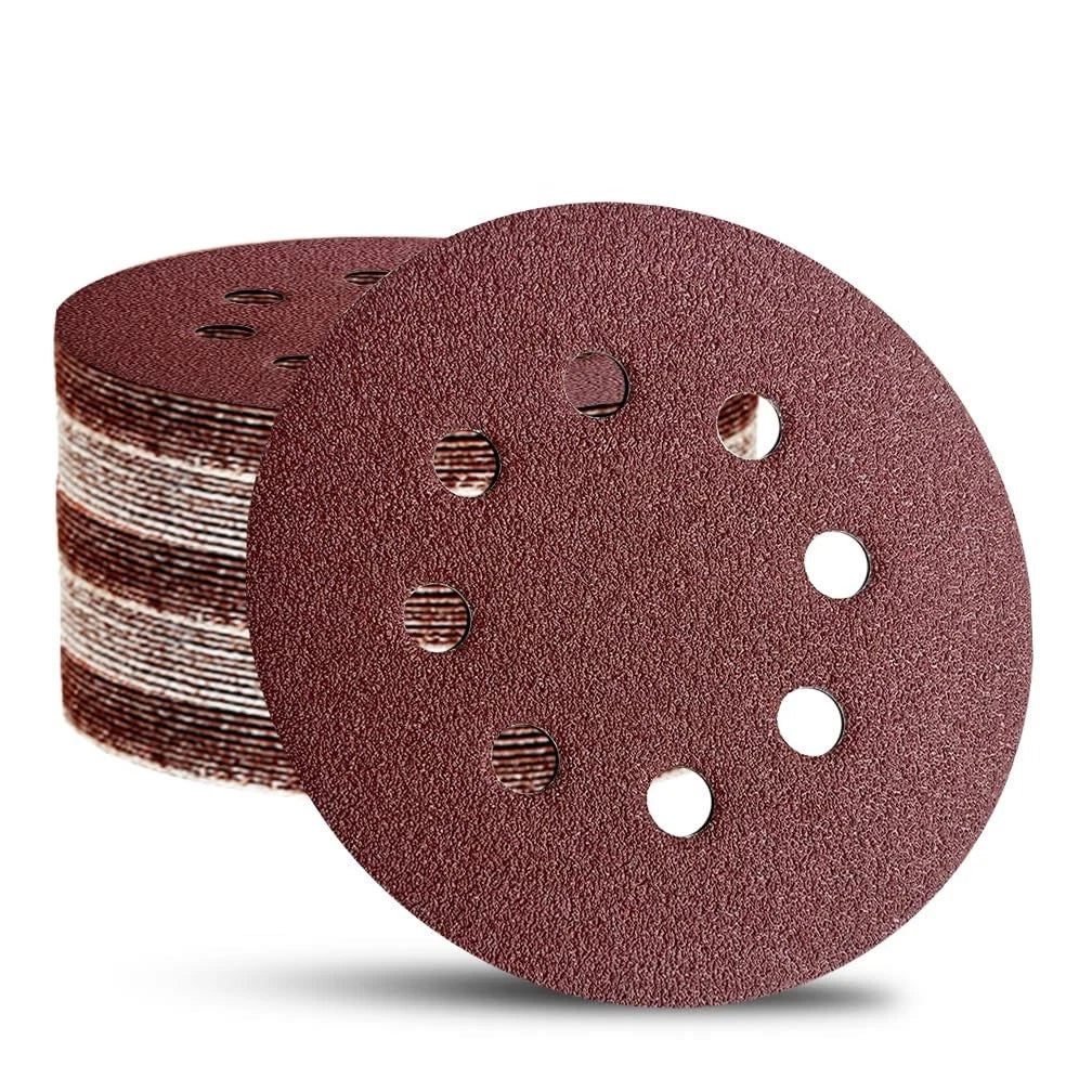52 Pack 5 Inch 8-Hole Hook and Loop Sanding Discs Sandpaper Red Round 60 -320