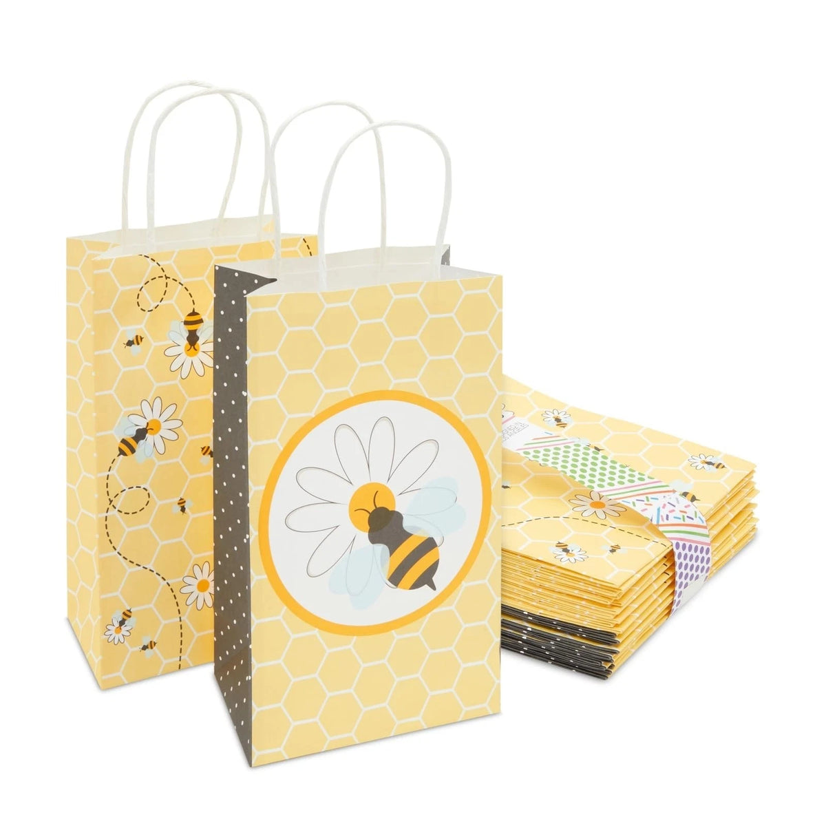 Bumble Bee Party Paper Gift Bags - 5.3 x 9 x 3.1 In, 24 Pack, Yellow - Gift Bags
