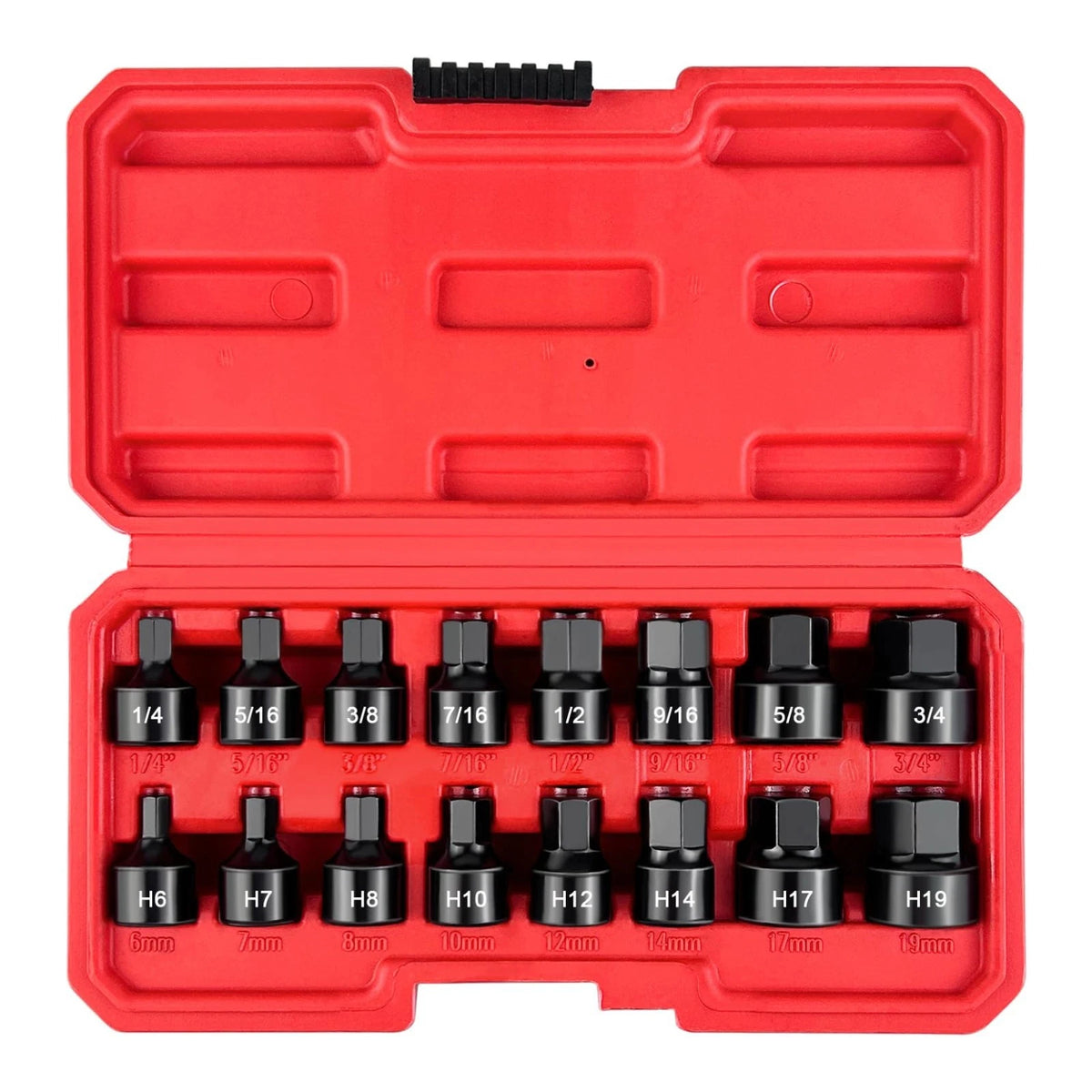 3/8-Inch Drive Low Profile Impact Hex Driver Set, 16-Piece Stubby Hex Bit Socket