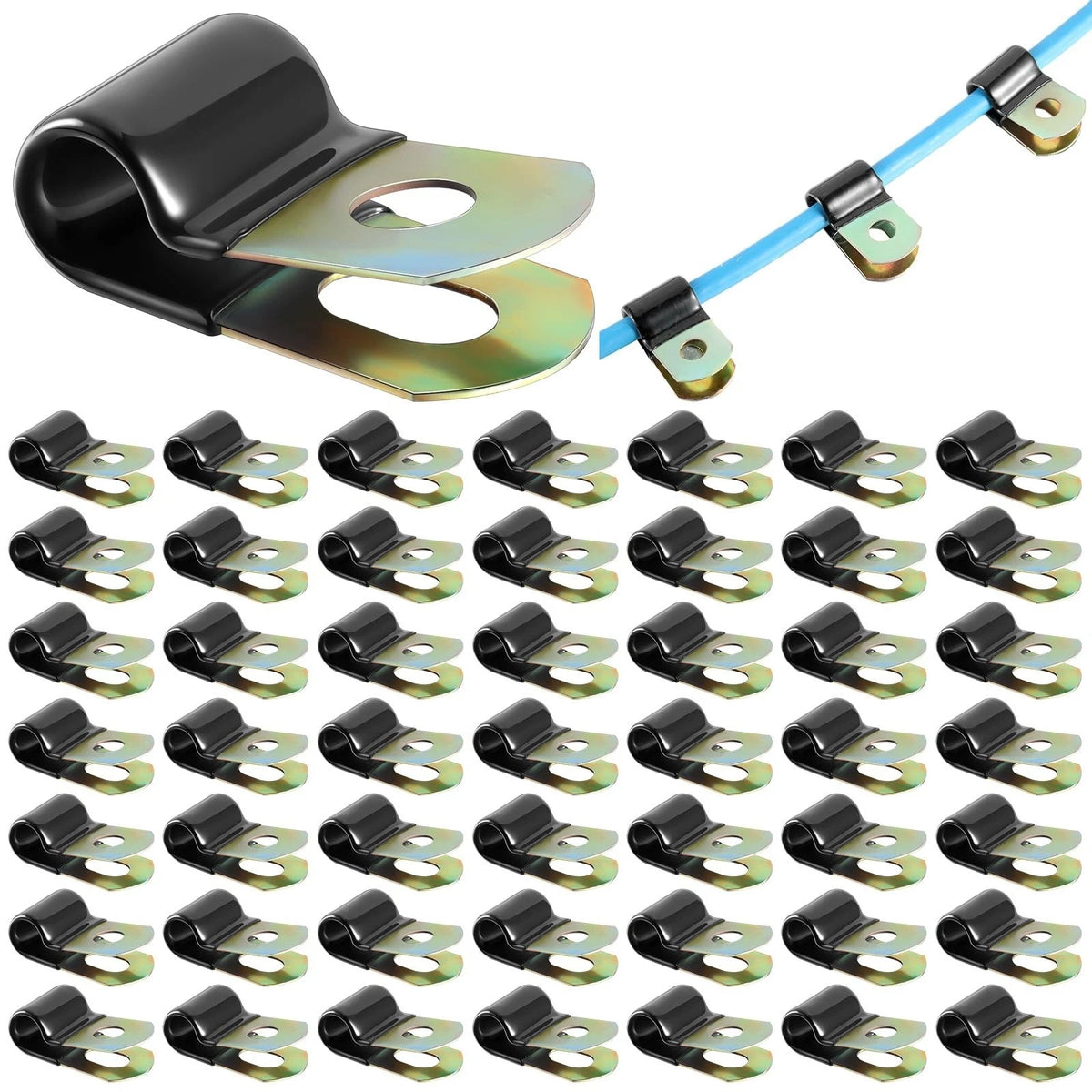50 Pack Vinyl Coated Cable Clamps Galvanized Steel Cable Metal Wire Rubber