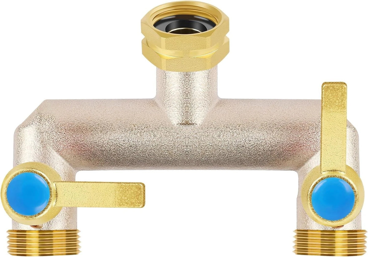 Heavy Duty Brass Garden Hose Splitter, 2-Way Faucet Splitter with 2 Extended