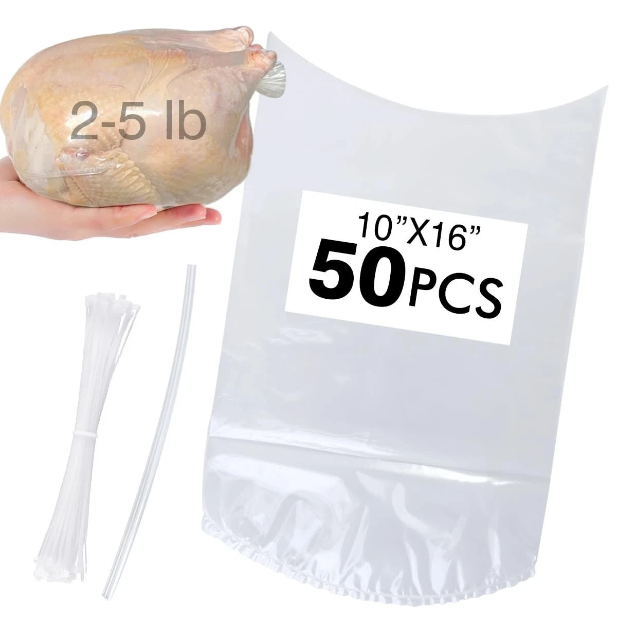 Poultry Shrink Bags, 50 Pack 10x16 Inches Clear Chicken Bag With 50 Zip Ties And