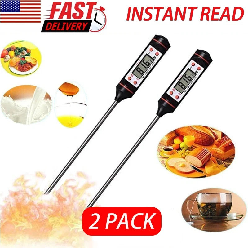 2PCS Instant Read Digital Meat Thermometer Kitchen Cooking BBQ Grill Smoker Food