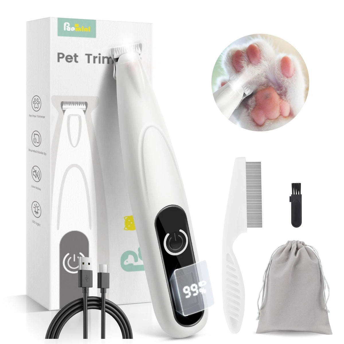 Dog Grooming Kit with LED Display, 35Db Ultra-Low Noise Dog Paw Trimmer, Cordles