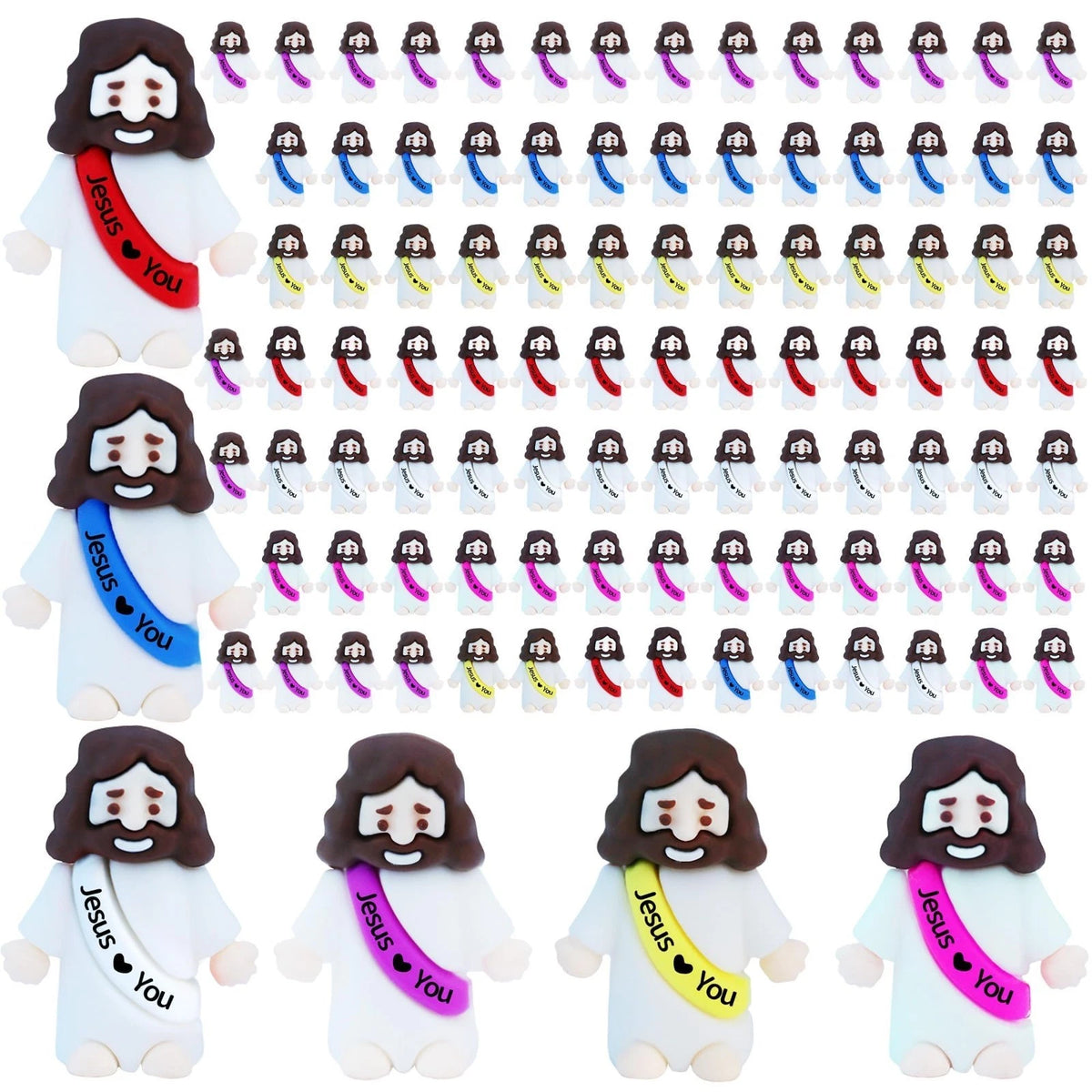 100 Pcs Little Jesus Figures ?Mini Rubber Jesus Toys Jesus Love You Party Favor