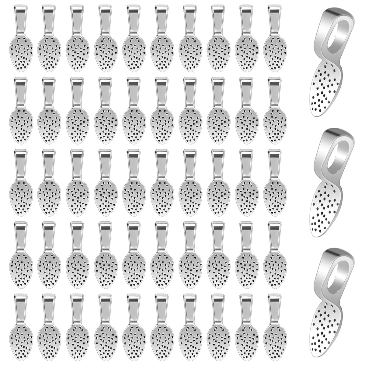 100PCS Silver Pendant Bails for Jewelry Making, Glue-On, Small Spoon Shape, DIY