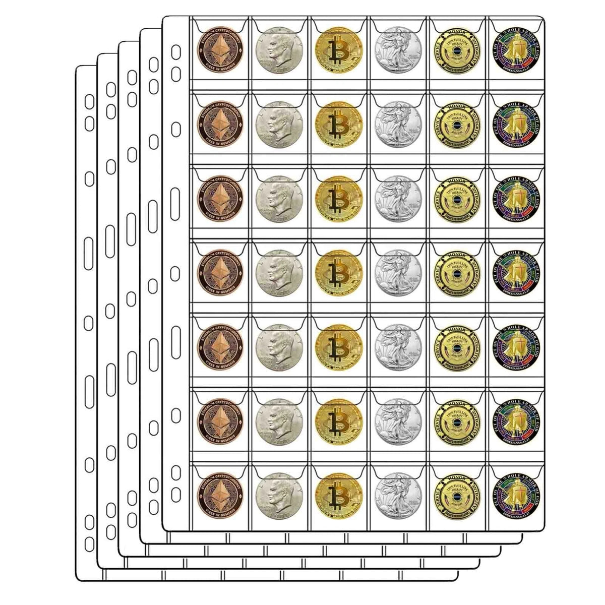 42-Pocket Coin Pages for Collectors, Standard 9-Hole Coin Collection Pages fit M