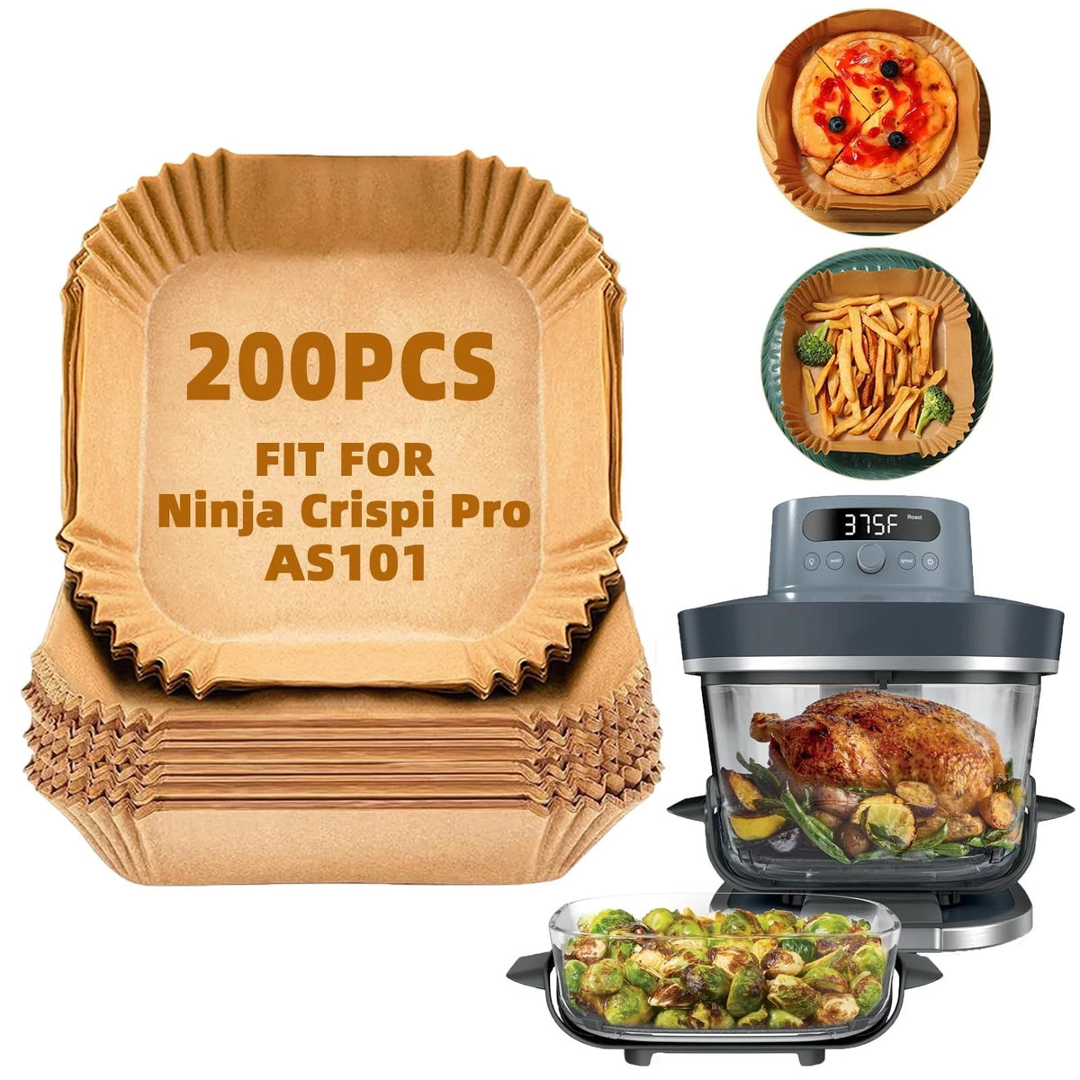 200PCS Air Fryer Liners Disposable for Ninja Crispi Pro 6-in-1 Glass Air Fryer 6