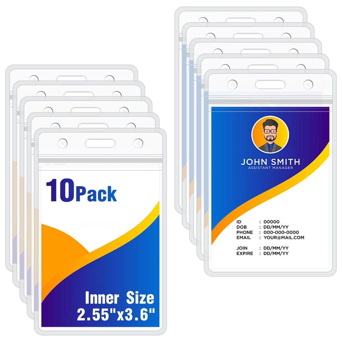 10Pack Vertical ID Badge Holder Extra Thick Clear ID Card Holder with Waterproo
