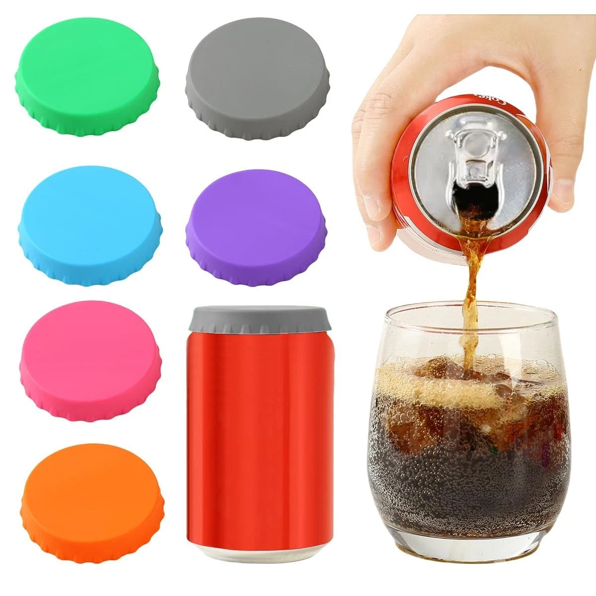 6 Pack Silicone Soda Can Cover Lids, Reusable Soda Can Lids Beer Can Covers Pop