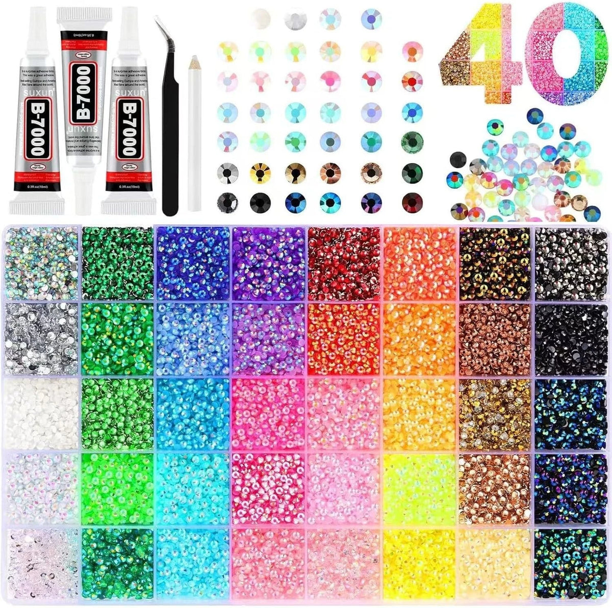 Bedazzler Kit 40 Colors Resin Jelly Rhinestones for Bedazzling, 3mm 40000 Pcs...