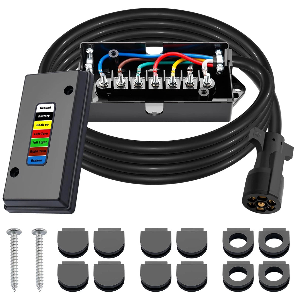 7 Way Trailer Wiring Harness Kit 8 FT Trailer Cord with 7 Pin Trailer Plug an...