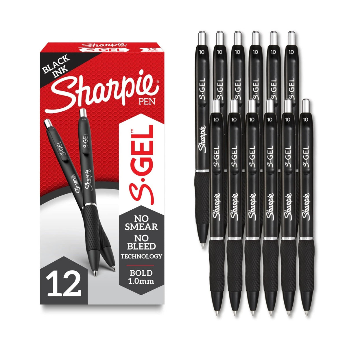 Sharpie S Gel Pens 12 Count Black 1.0Mm Bold Point No Smear No Bleed