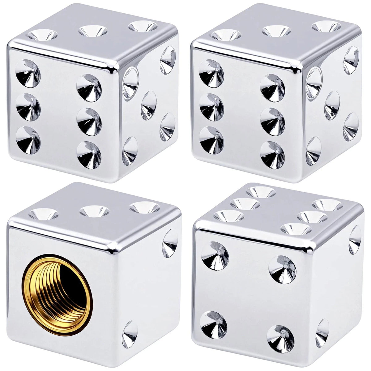 MEAJOO 4PCS Dice Shape Tire Valve Stem Caps, Universal 4 pcs, - Silver