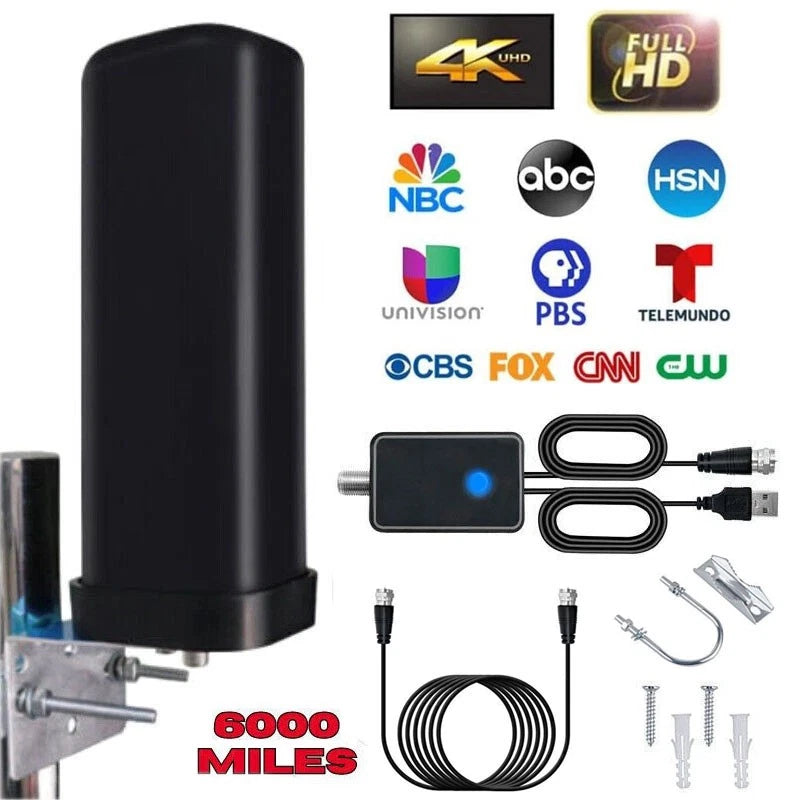 6000 Mile Outdoor TV Antenna Digital HDTV 4K Amplified 360° UHF VHF Long Range
