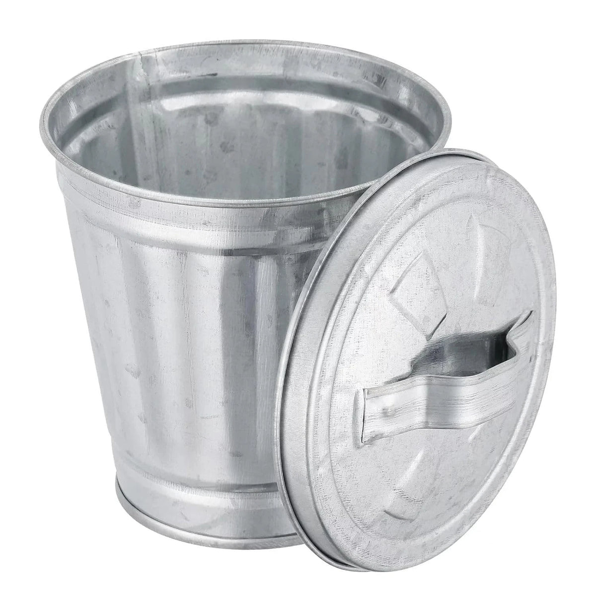 Silver Mini Galvanized Trash Can with Lid, Mini Wastebasket Small Metal ...