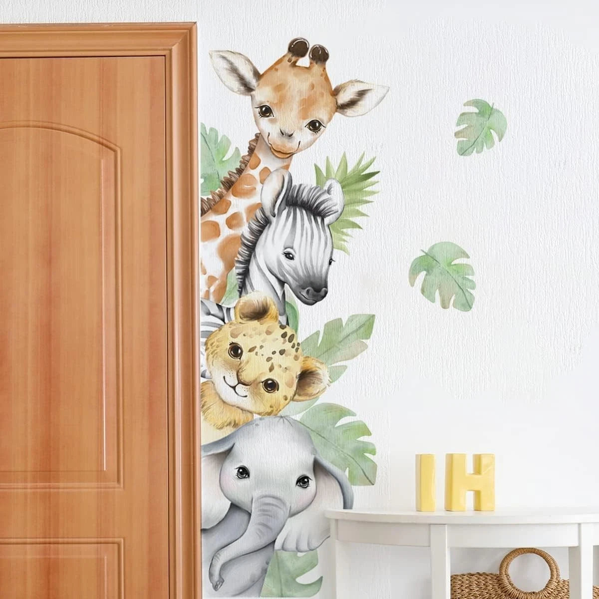 44.88?1.75 Inch Jungle Safari Animal Wall Decals Watercolor Forest Elephant Lio
